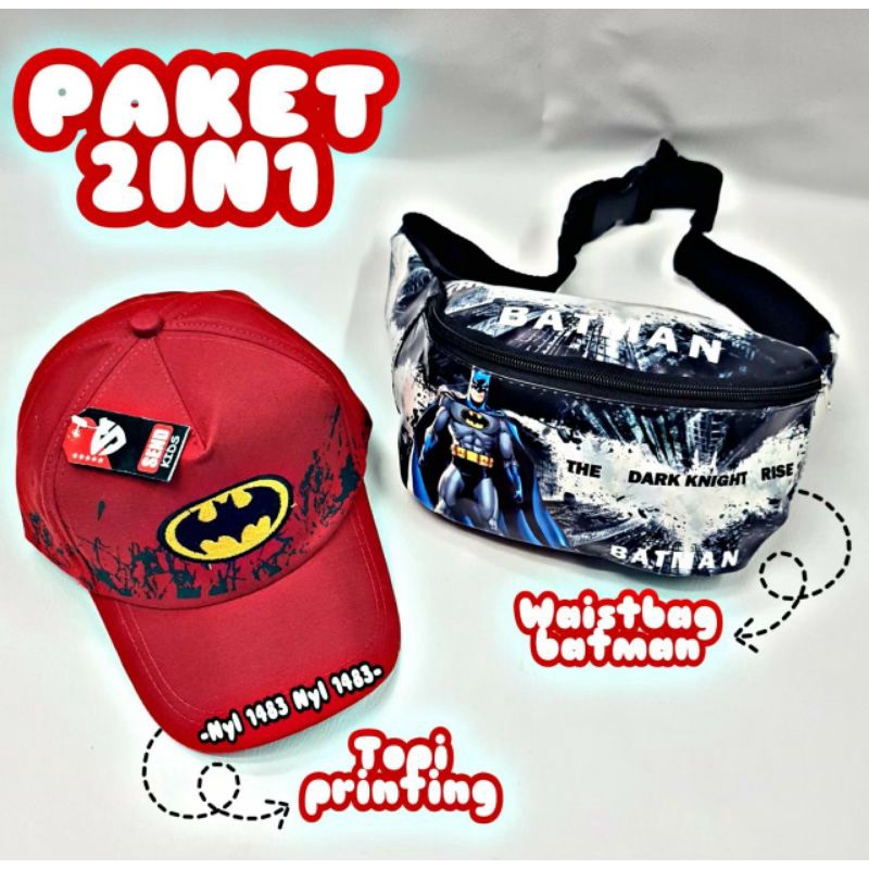 westbag anak 2in1 waterproof batman tas SLempang anak topi BP