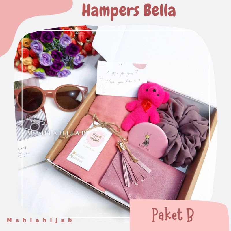 Hampers Hijab Bella Square + Dompet / Paket kado / Giftbox hadiah ultah, wedding , graduation , anniversary