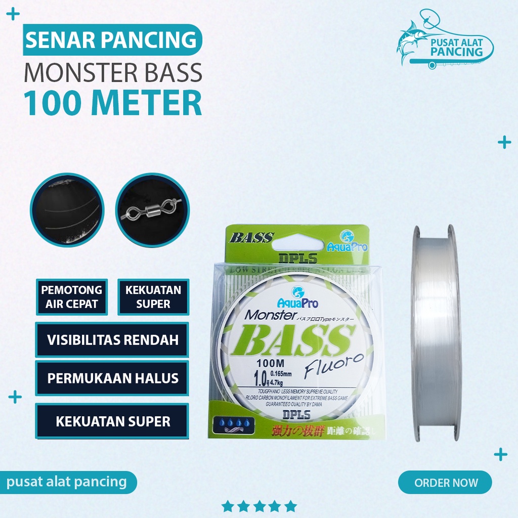 Senar Pancing Monster Bass 100M Tali Pancing Brand AquaPro Senar Monster Bass Fluoro Japan Fishing line Nylon Premium Quality