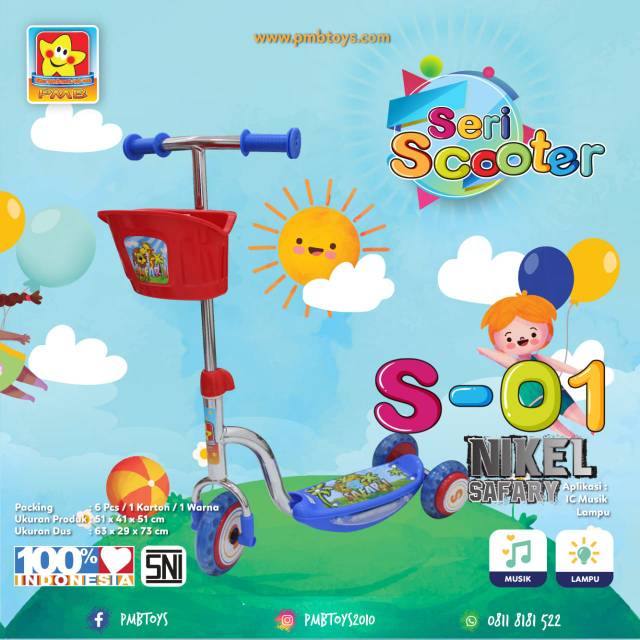 SCOOTER ANAK SKUTER OTOPED RODA 3 PMB S01 NIKEL MUSIC LAMPU