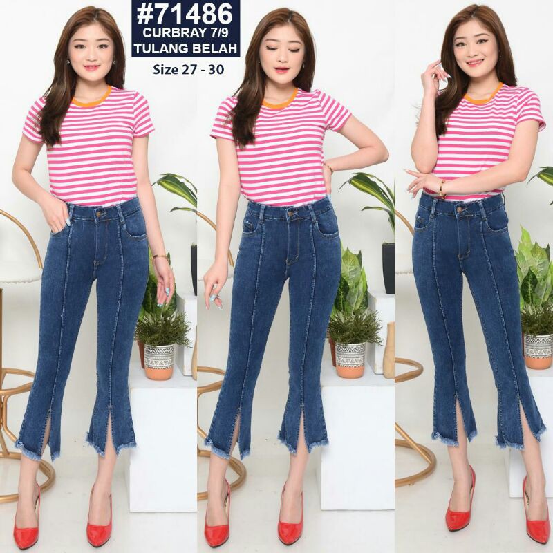 ARE_Celana Jeans Wanita/Cewek Cutbray 7/9 Tulang Belah Kaki Rawis Model Terbaru Best Seller