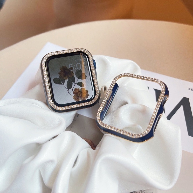 Diamond Case Untuk Apple watch 45mm 41mm 40mm 42mm 38mm Aksesoris Bling Bumper Pelindung Cover iWatch Series7 6 SE 5 4 3 2 1