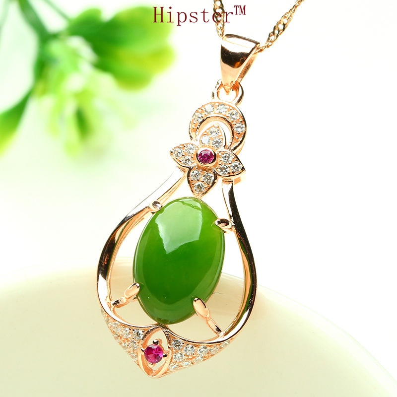 Hot Sale Trend Rose Gold Diamond Fashion Hotian Jade Pendant Necklace