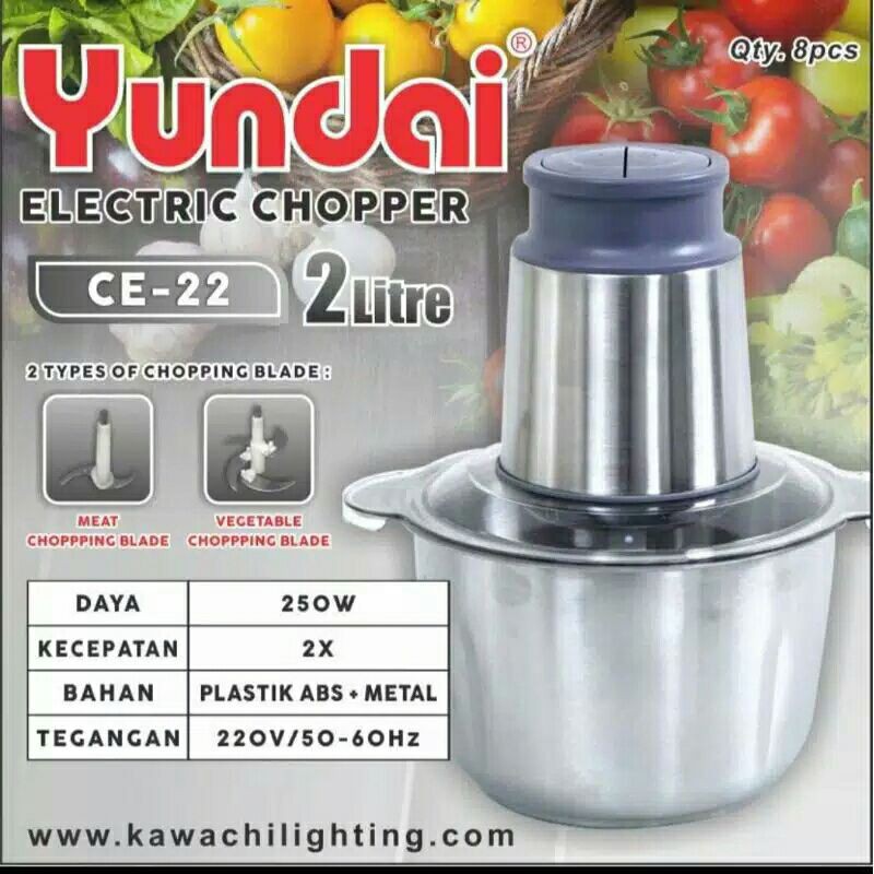 Food Processor Chopper Yundai CE-22 2 Liter Metal/ Penggilig daging bumbu kering basah