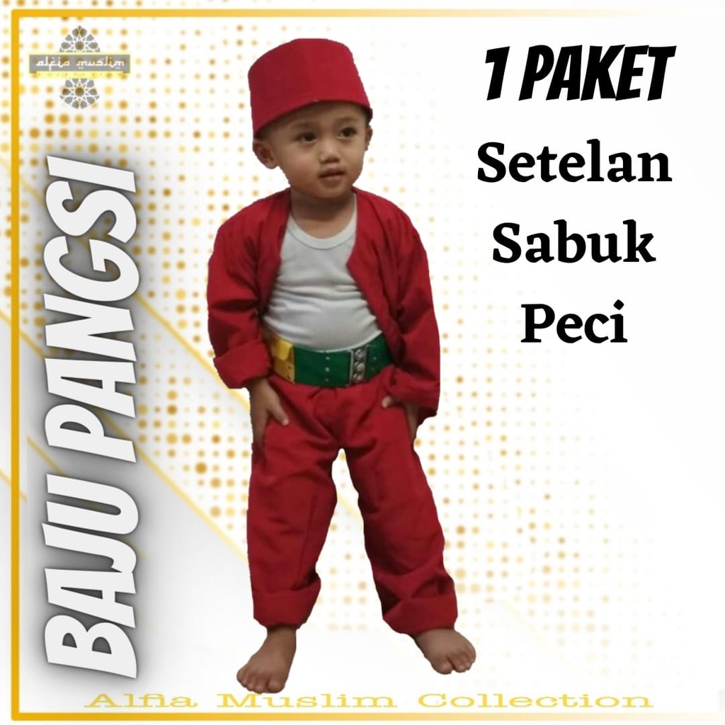 TERMURAH!!! STELAN BAJU PANGSI ANAK SATU SET BAJU CELANA SABUK PECI KHAS BETAWI