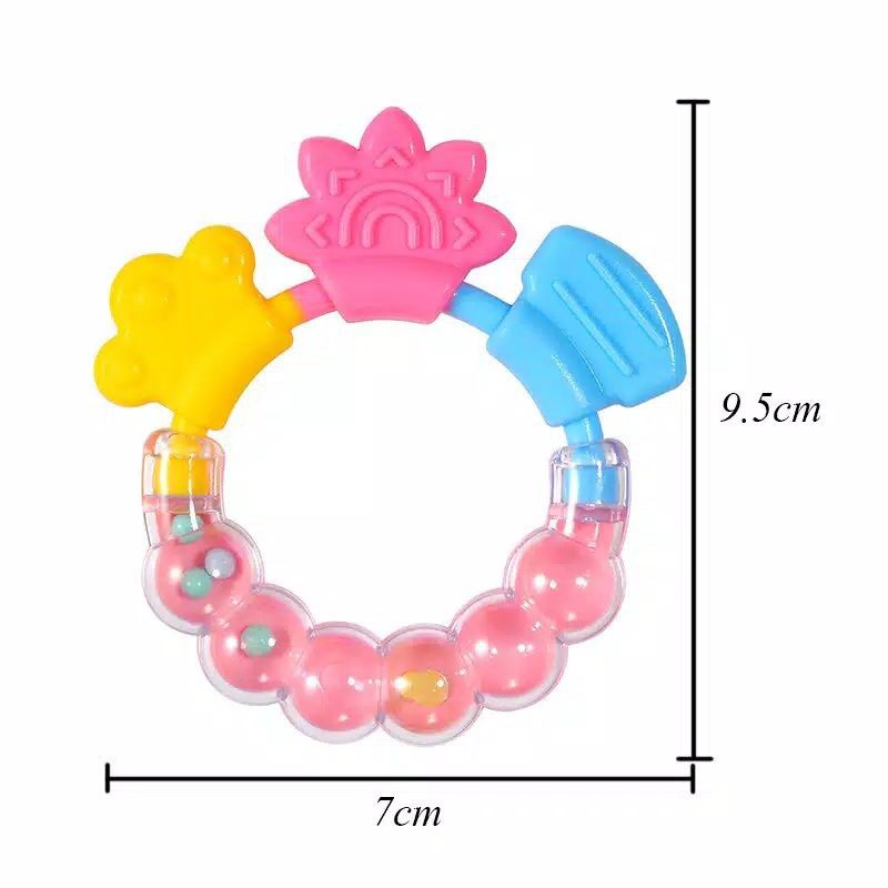 2in1 Mainan gigitan bayi teether dan Rattle genggam Model Bulat