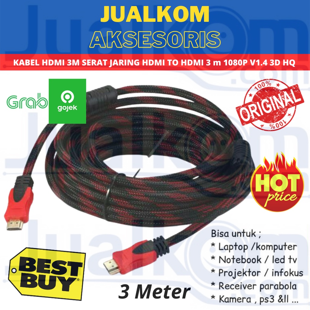 KABEL HDMI 3 METER SERAT JARING HDMI TO HDMI 3 m 1080P V1.4 3D HQ