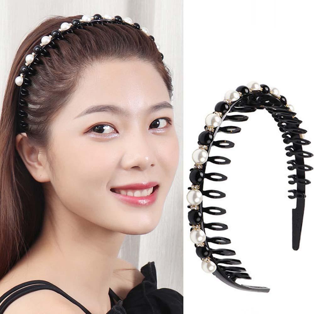Needway Bando Mutiara Temperamen Bergigi Sederhana Non-slip Korea Berlian Imitasi Rambut Band