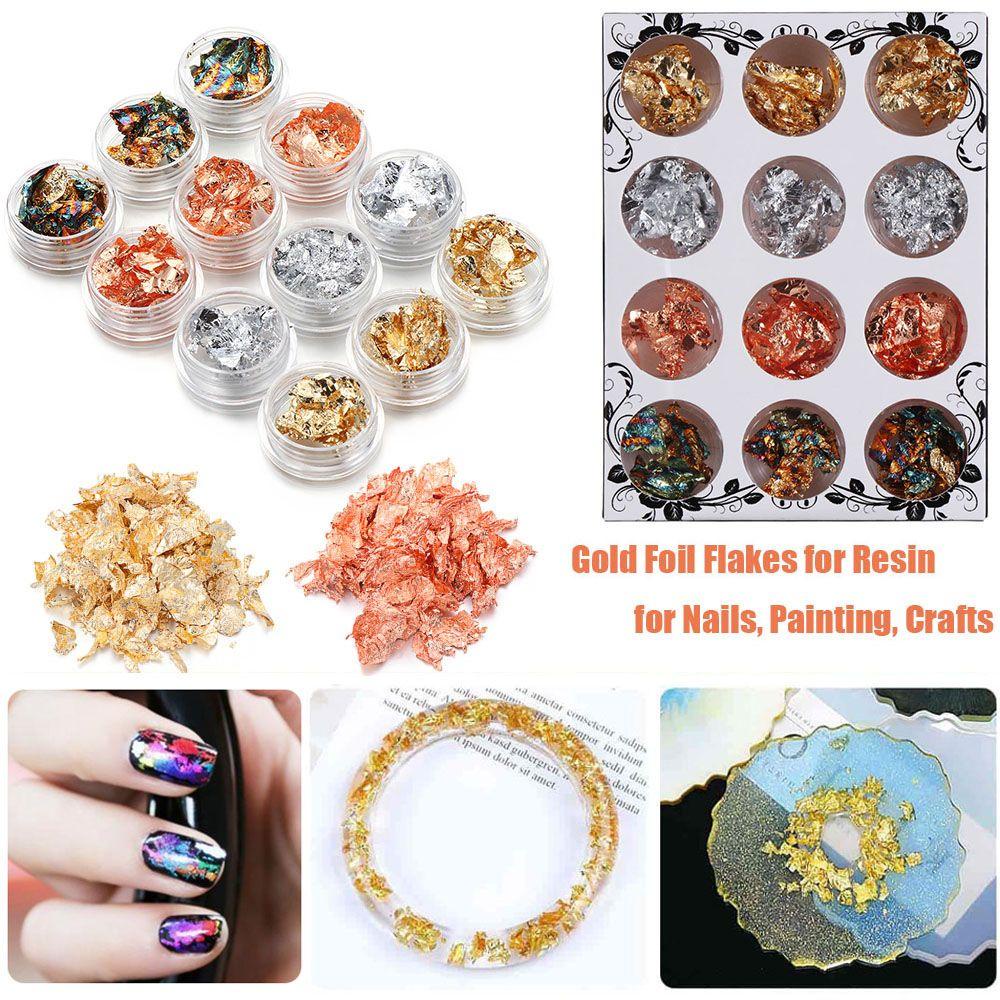 Solighter 12PCS Gold Leaf Flake DIY Kerajinan Sequin Jewelry Making Alat Penyepuhan Dekorasi Mengisi Bahan Resin Cetakan Tambalan