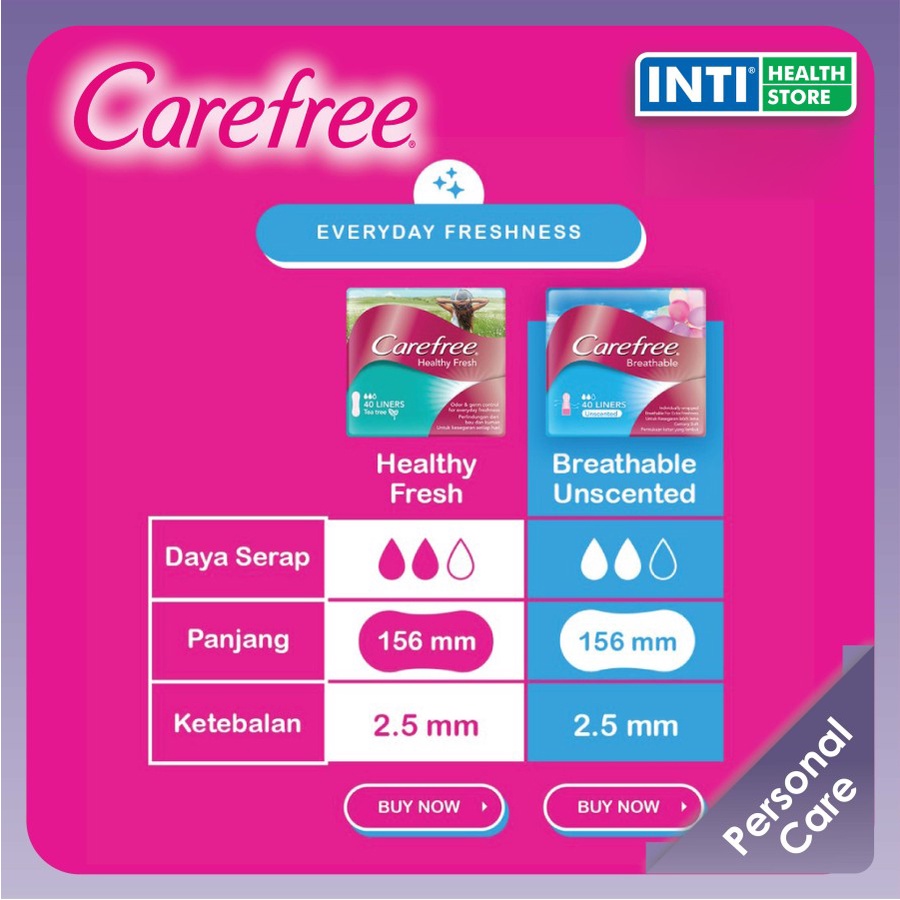 Carefree | Breathable Unscented Panty Liner | Pembalut Wanita 20's