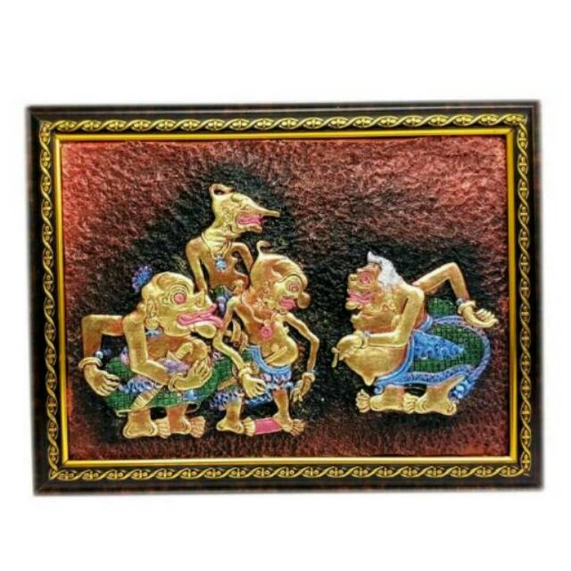 TERMURAH! Lukisan Timbul 3D Relief Gambar Wayang Punakawan 42x32 cm Dekorasi Pajangan Souvenir