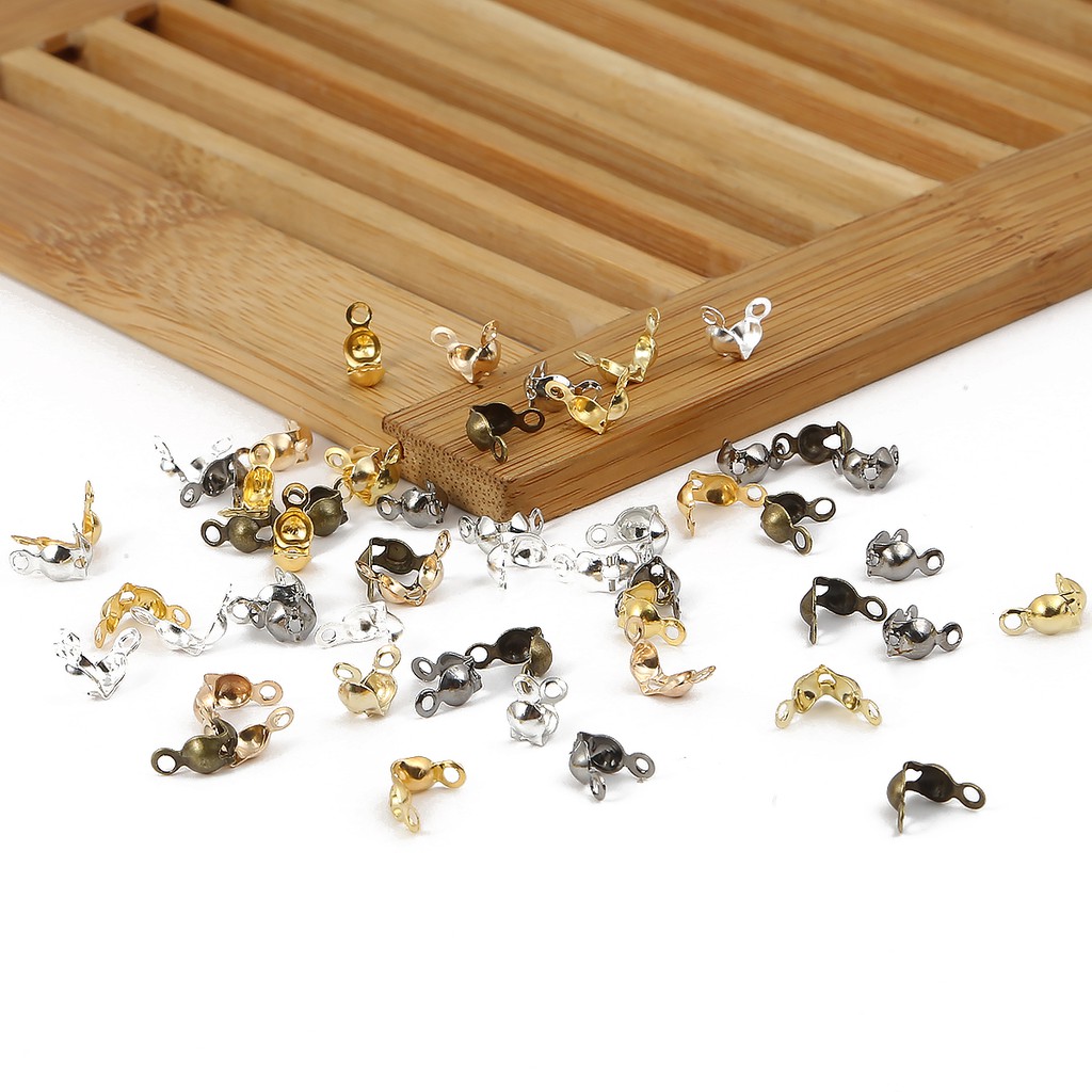 100pcs Konektor Clasp Fitting Rantai Bola Calotte End Crimps Ukuran 4x7mm Untuk Membuat Perhiasan Diy