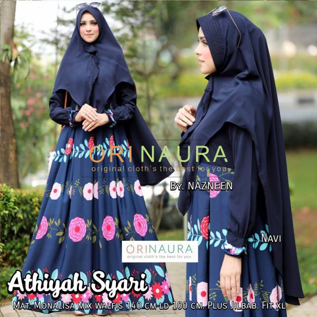 Gamis Dres Set Syari Athiyah Plus Khimar Ori Naura Busui Baju Muslim Wanita Grosir Murah Solo