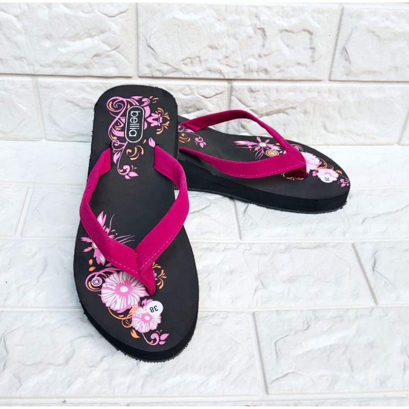 SANDAL WANITA WEDGES MOTIF BUNGA SPON SANDAL LUCU MURAH