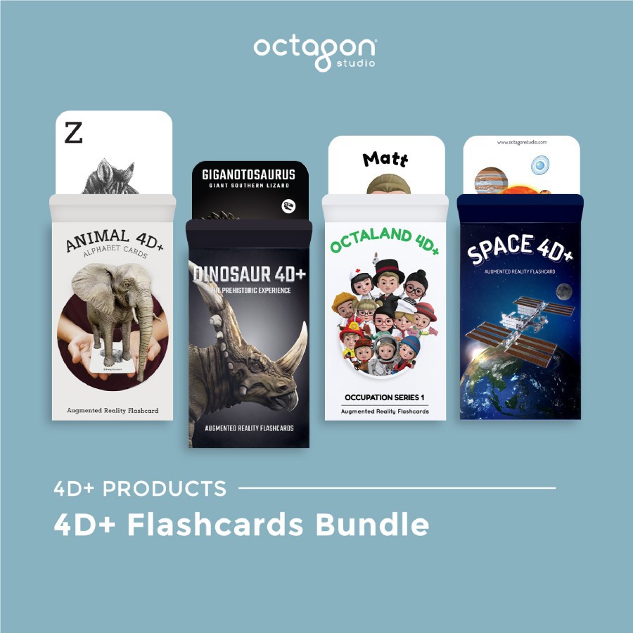 Bundle Kartu 4D+ Dinosaurus Animal Octaland Space Flashcard Octagon