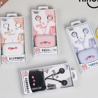 [KN-6250] Set Headset Earphone Motif WAJAH BABI Pig's House / Wadah Earphone Kartun PIGGY Lucu / Headset Karakter Babi