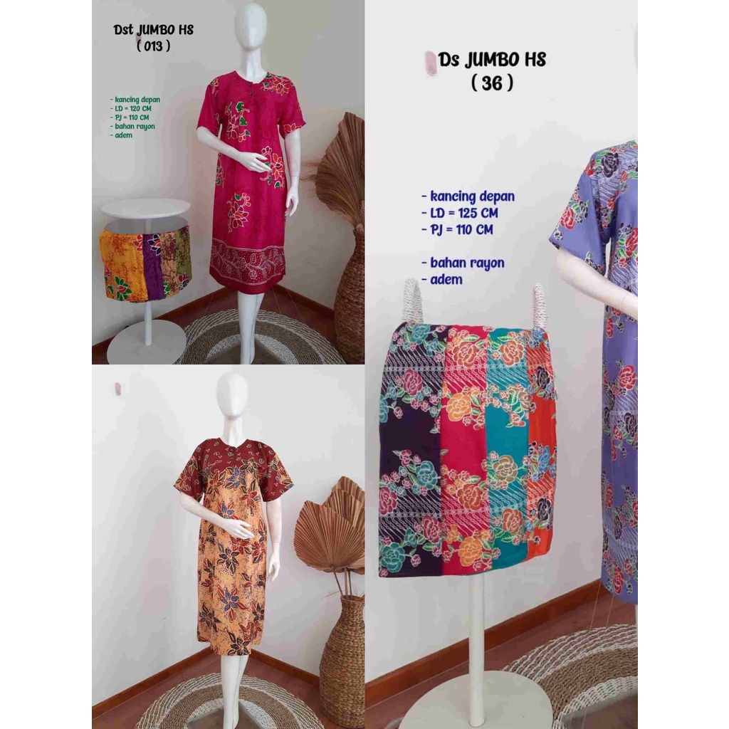 Daster Batik Wanita Ukuran Jumbo Seri HS Kancing Depan Dua Tali Samping Kanan Kiri Saku Motif Abstra