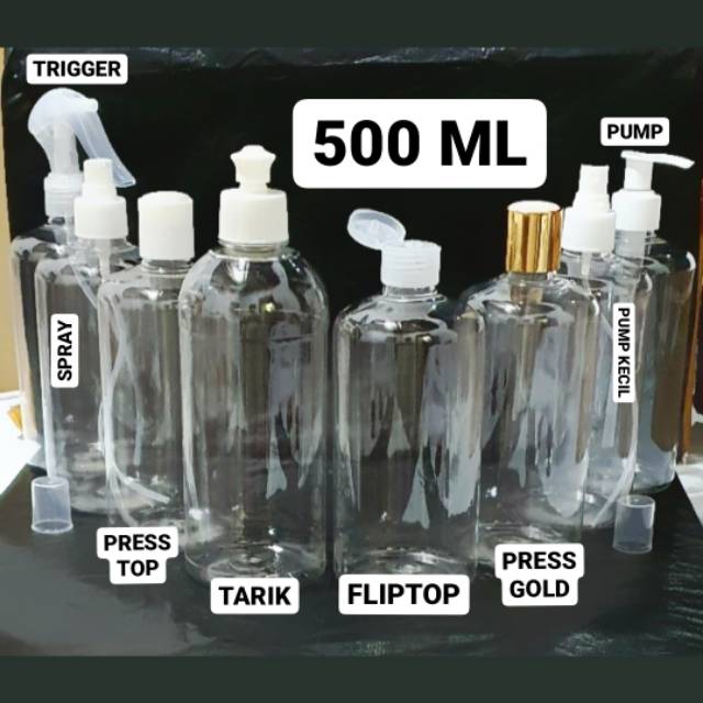 Botol 500ml + Tutup Trigger Spray Presstop Tarik Fliptop Presson Gold Pump Threatment Lotion Sprey