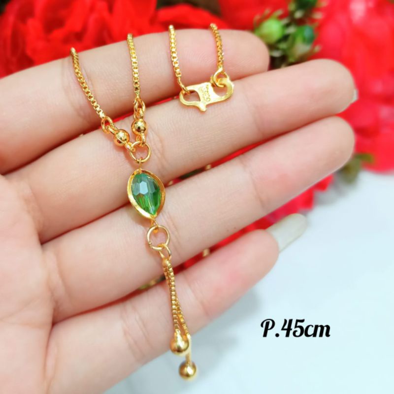 Kalung Koye kristal oval Jurai, permata zircon varian warna menawan emas Korea anti karat