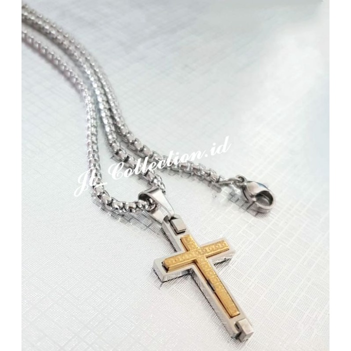 Titanium Kalung Salib Simple Kalung Salib Polos Komhinasi Emas Titanium kalung Pria Wanita Antikarat