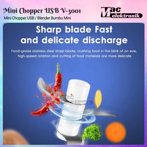 Blender Mini Blender Daging Portable Chopper Mini USB CHARGING Multifungsi Vipoo 3001