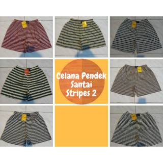  Celana  Pendek  Santai Unisex All Size Murah Motif Garis  2 