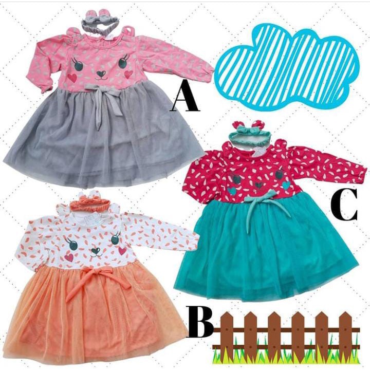 Baju Anak Bayi Perempuan 6 Bulan 1 Tahun Dress Gaun Bayi Adem Bonus Bandana Mice