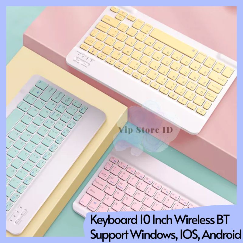 10 Inch Wireless Keyboard 3 In 1 Bluetooth Portable For Tablet, Smartphone, Windows