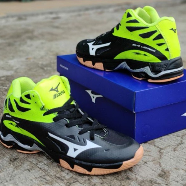 Sepatu Voli Mizuno Wave Lightning Z6 Mid WLZ6 WLZ 6 Original Free Box hitam stabilo old skool/Sepatu