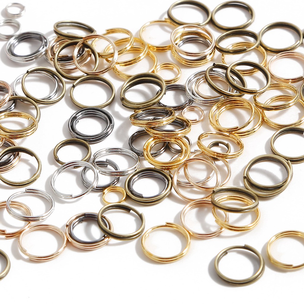 200-500pcs Konektor Cincin Loop Ganda Bahan Metal Ukuran 5/6/8/10mm Untuk Membuat Perhiasan Diy