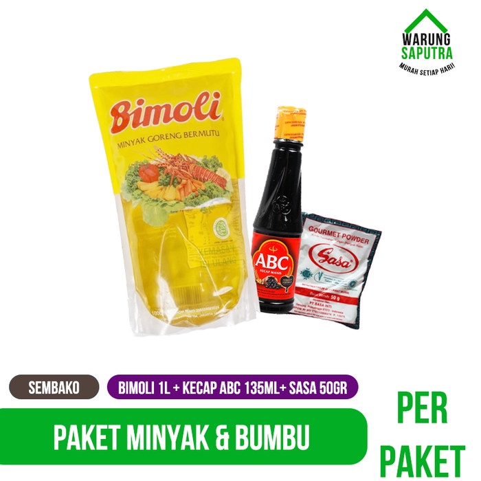 

Bf31Gf Paket Sembako Minyak & Bumbu 4 -Bimoli 1L + Kecap Abc 135Ml + Sasa 50G Gdf601