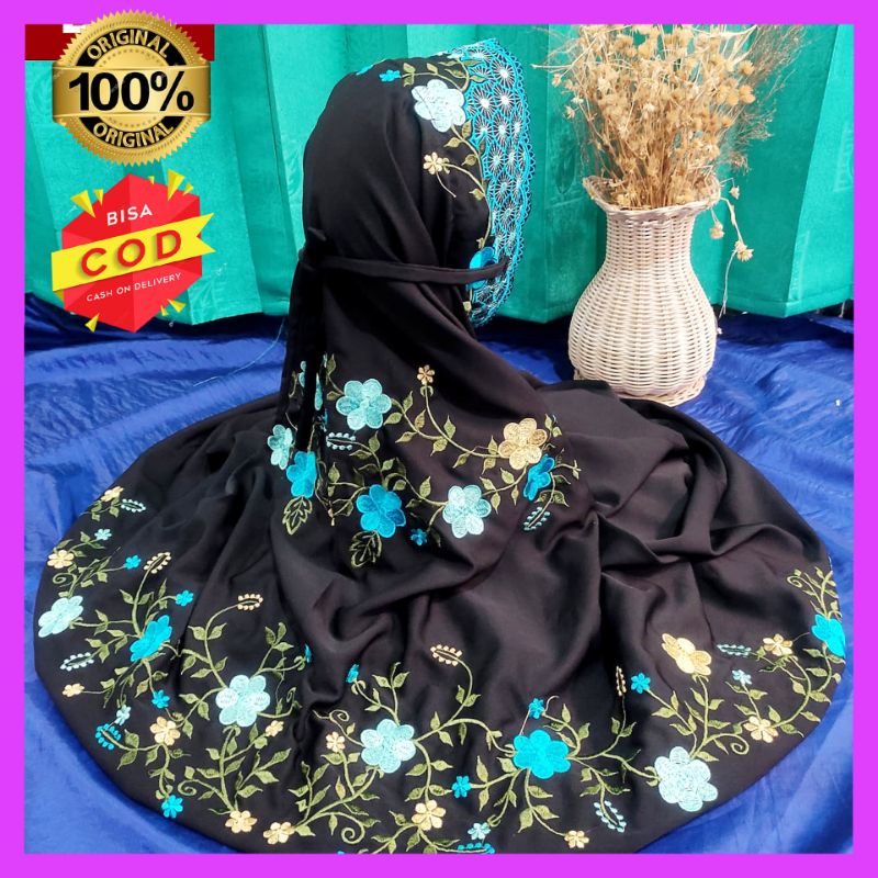 [COD]Mukena Dewasa Lajuran Bordir Terusan Hitam Polino Super Mukenah Lajur Hitam Bordir Murah
