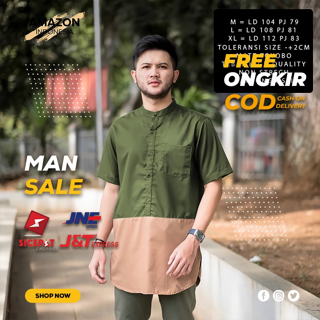 PAKAIAN MUSLIM PRIA BAJU KOKO COWOK ARMY CASUAL LENGAN PENDEK FASHION MUSLIM KATUN TOYOBO PREMIUM ORIGINAL