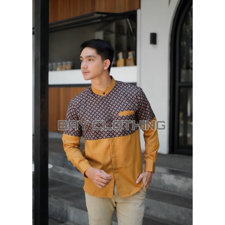 Baju Koko Pria Terbaru Kombinasi Batik Lengan Panjang