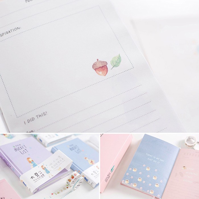 

A5 Kawaii 100 Bucket List Diary Notebook Hand Books Planner Stationery 036