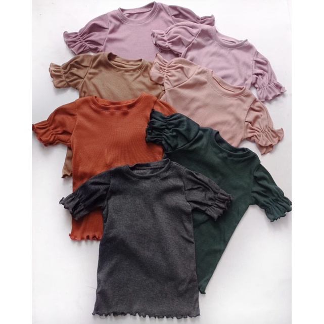 Kaos holie knit Ruffle tee (kaos polos) 2-5 tahun atasan kerut anak