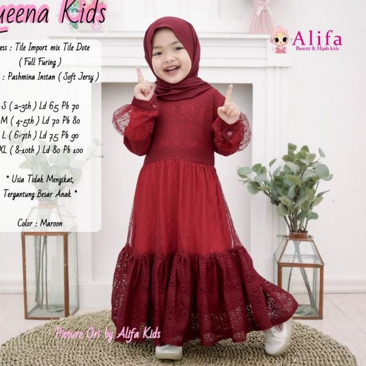 Harga Bersahabat.. QUEENA KIDS BY ALIFA GAMIS BRUKAT ANAK PEREMPUAN CEWEK BAJU MULSIM KIFARA SYARI K