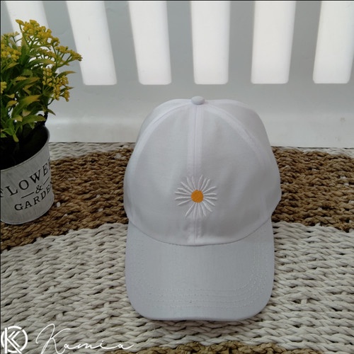 TERMURAH !! TOPI BASEBALL BORDIR SMILE / RECLUSIVE / GARIS TIGA RING LAKI PEREMPUAN-TOPI DAISY PUTIH