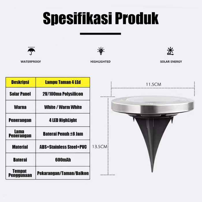 Lampu jalan LED taman Solar tenaga surya waterproof 4 led outdoor