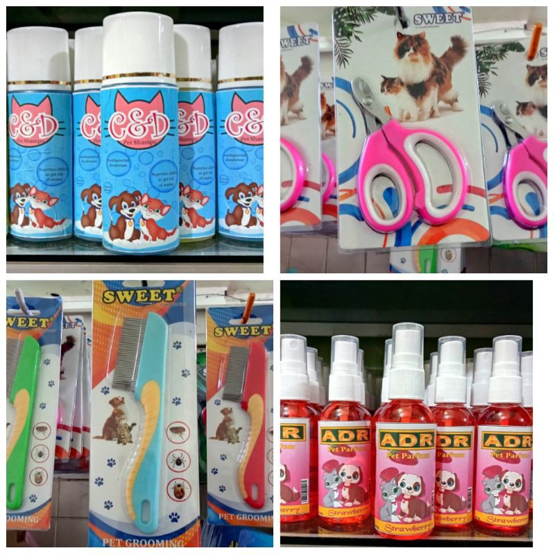 Paket Grooming Kucing Shampo 100ml,Gunting Kuku Kucing ,Sisir Serit Gagang dan Parfum Kucing 60ml