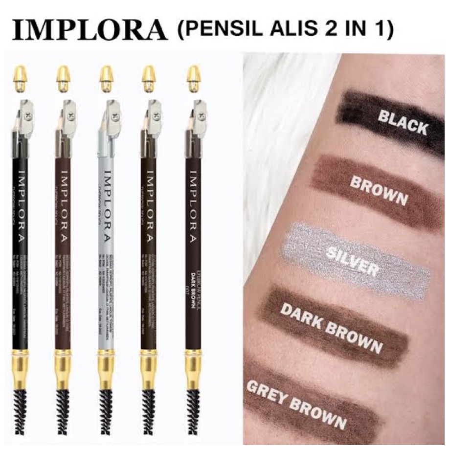 ORIGINAL Pensil Alis IMPLORA EYEBROW PENCIL 2 in 1 Soft Eye Brow