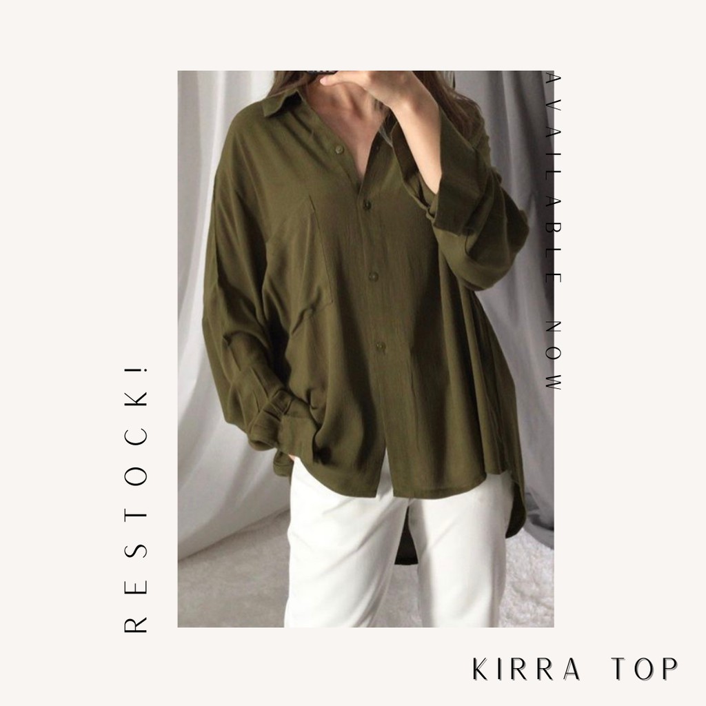 Kirra Top - Kemeja Wanita Bahan Rayon Crinkle Best Seller - BIG SIZE-Olive