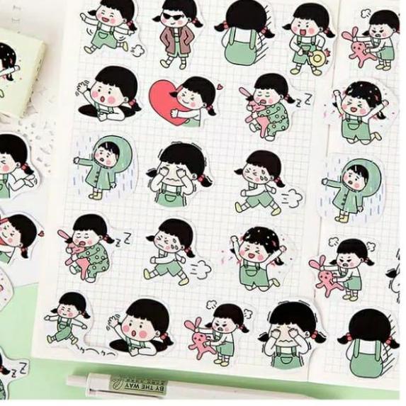 

❊ Sticker Deco Green Girl Emoji Scrapbook DIY Bujo Planner Diary Journal ☉