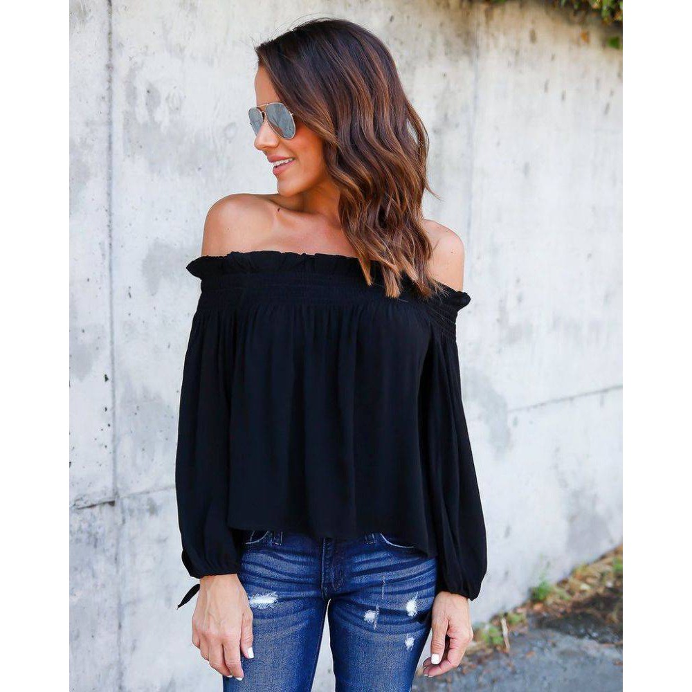 Sabrina Blouse Lengan Panjang Import - 32281 Classy Off-shoulder Top