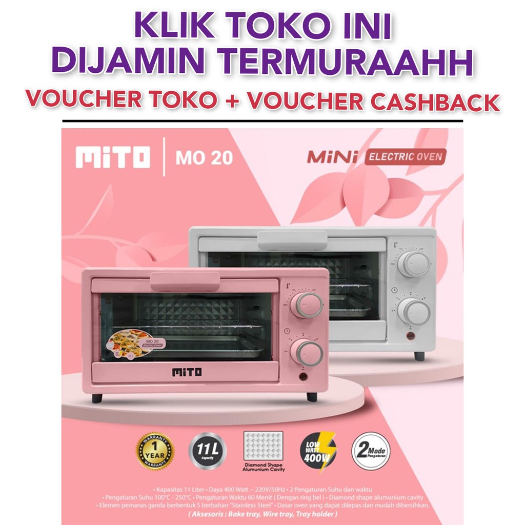 MITO Oven Listrik Mini Electric Oven MITO MO 20 Kapasitas 11 Liter PINK