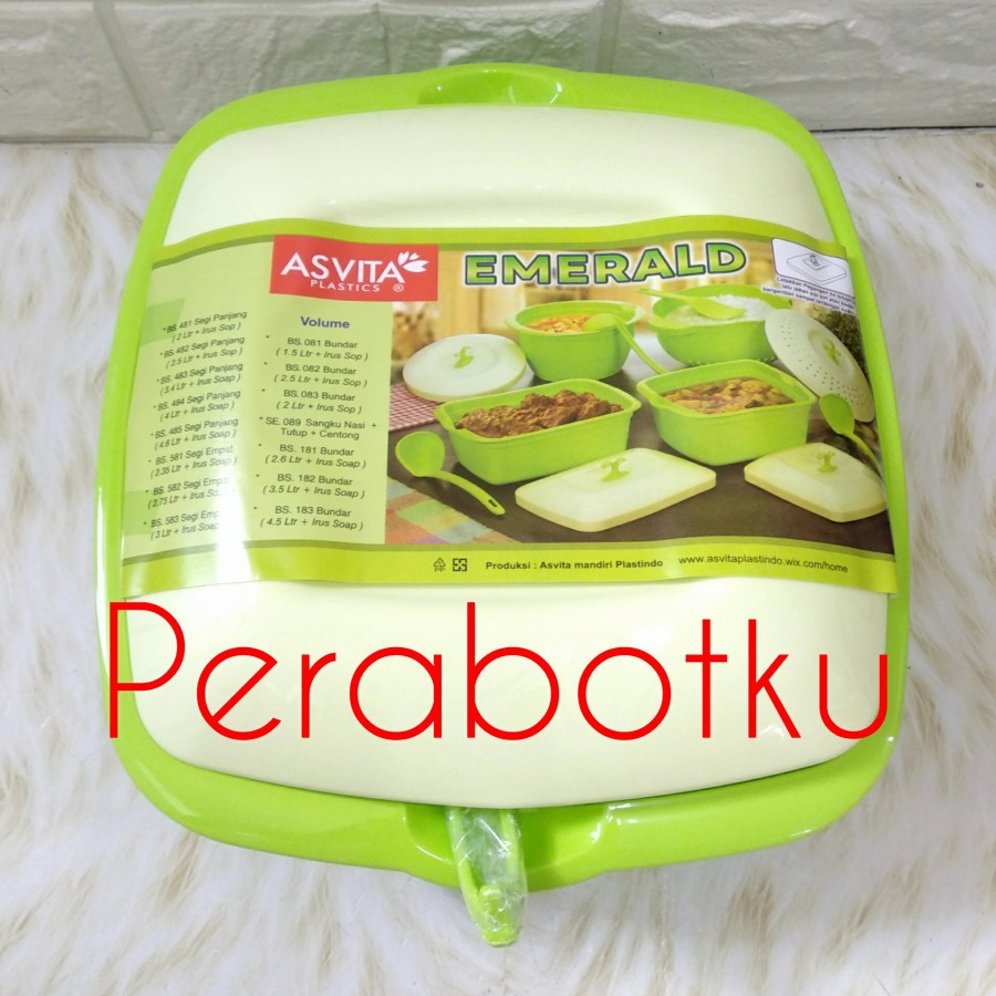 Basi Emerald Segi BS-581 Asvita / Mangkok Tempat Penyimpanan Makanan Sayur Kotak 2.35 lt