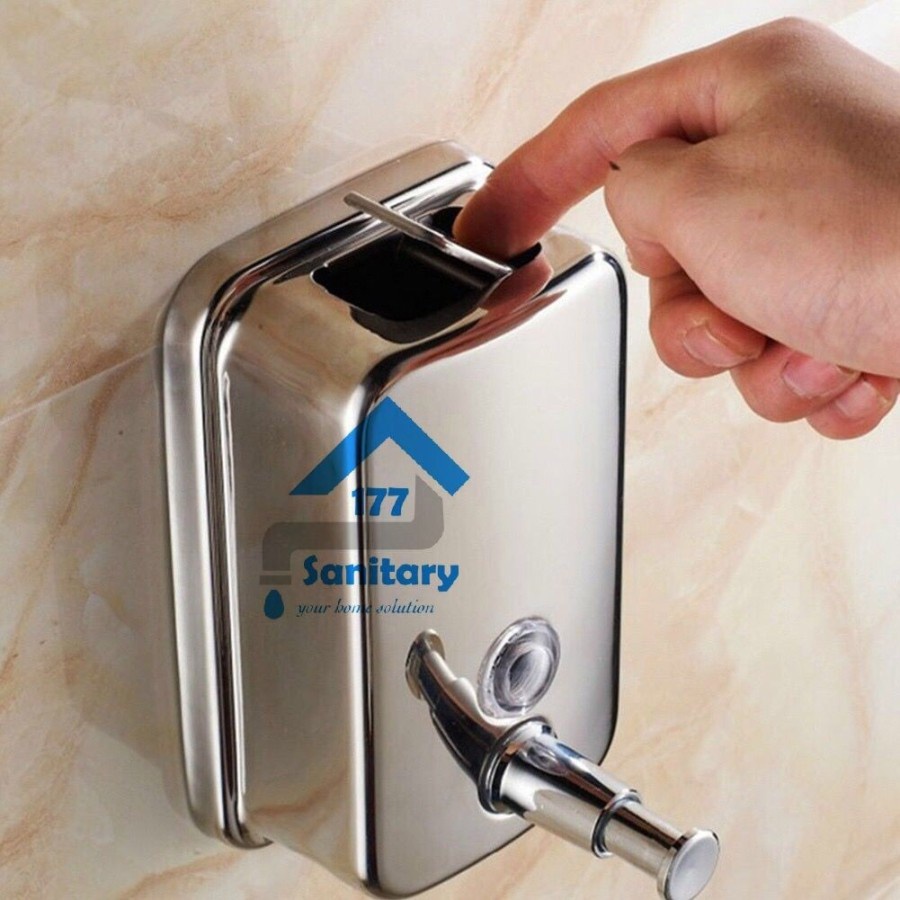 tempat sabun cair stainless 500ml - rak dispenser soap stenles stenlis shampoo sanitizer tembok dinding 500 ml