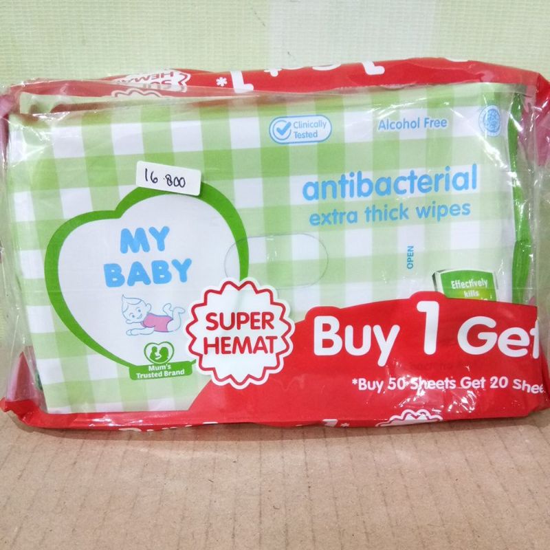 MY BABY WIPES BELI1 GRATIS1 ANTIBACTERIAL, GENTLE CARE, CLEAN&amp;FRESH, HAND&amp;MOUTH @50SHEET