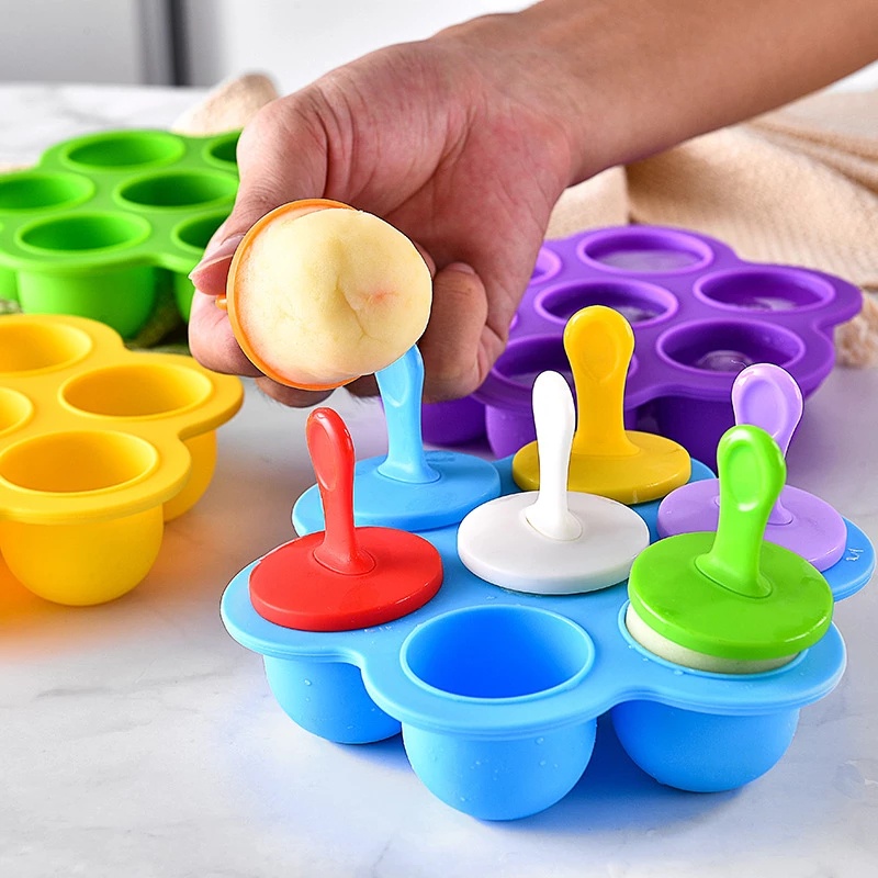 Cetakan Es Loli / Buah / Makanan Bahan Silikon Dengan 7 Lubang