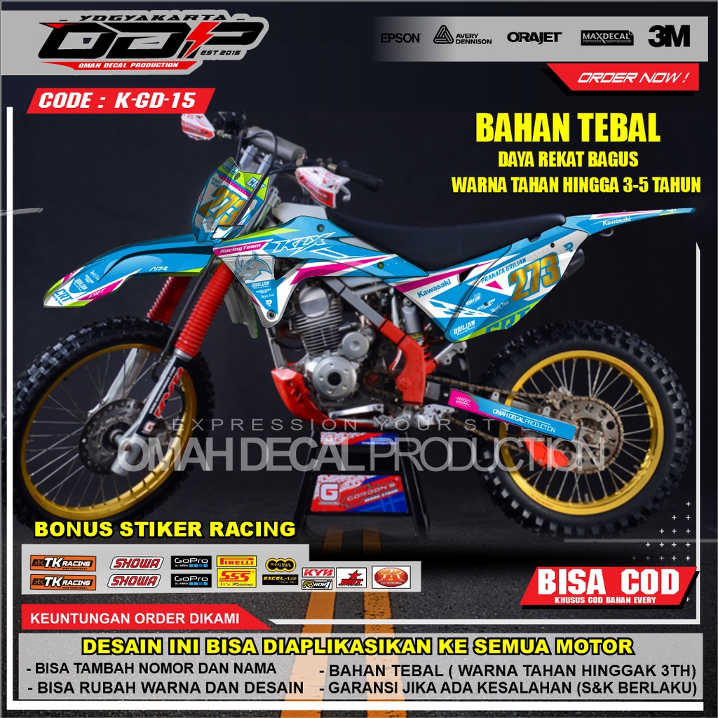 DECAL GORDON FULL BODY AKSESORIS VARIASI STICKER MOTOR KAWASAI KLX GORDONS DEKAL MOTIF SUPERMOTO STI